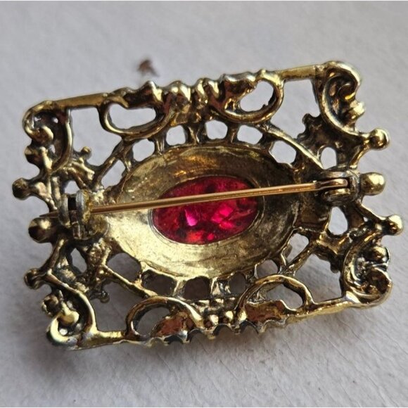 VTG Dragons breath fiery pink red Filagree glass cabochon brooch jelly belly - Picture 9 of 10